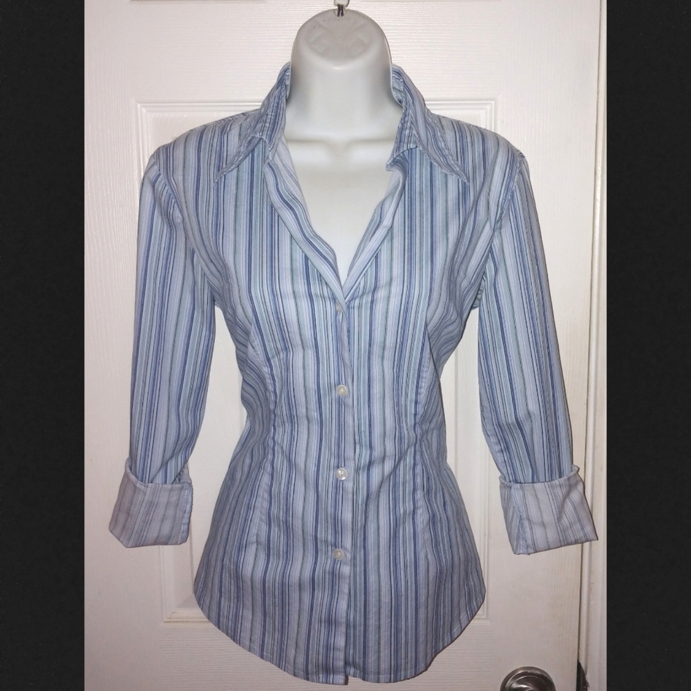 New York & Co Blue Striped Top XS